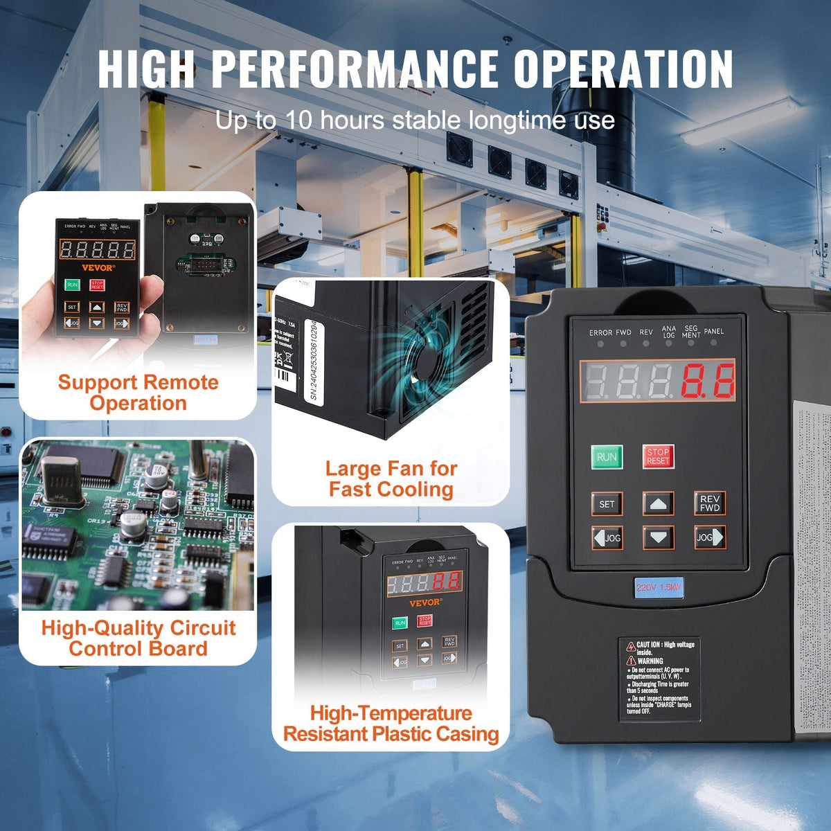 VFD 2HP, 1.5KW, 7.5A, 1 or 3 Phase 220V Input to 3 Phase 220V Output Variable Frequency Drive, 40-60Hz Input, 0-400Hz Output VFD for Spindle Motor CNC Speed Control