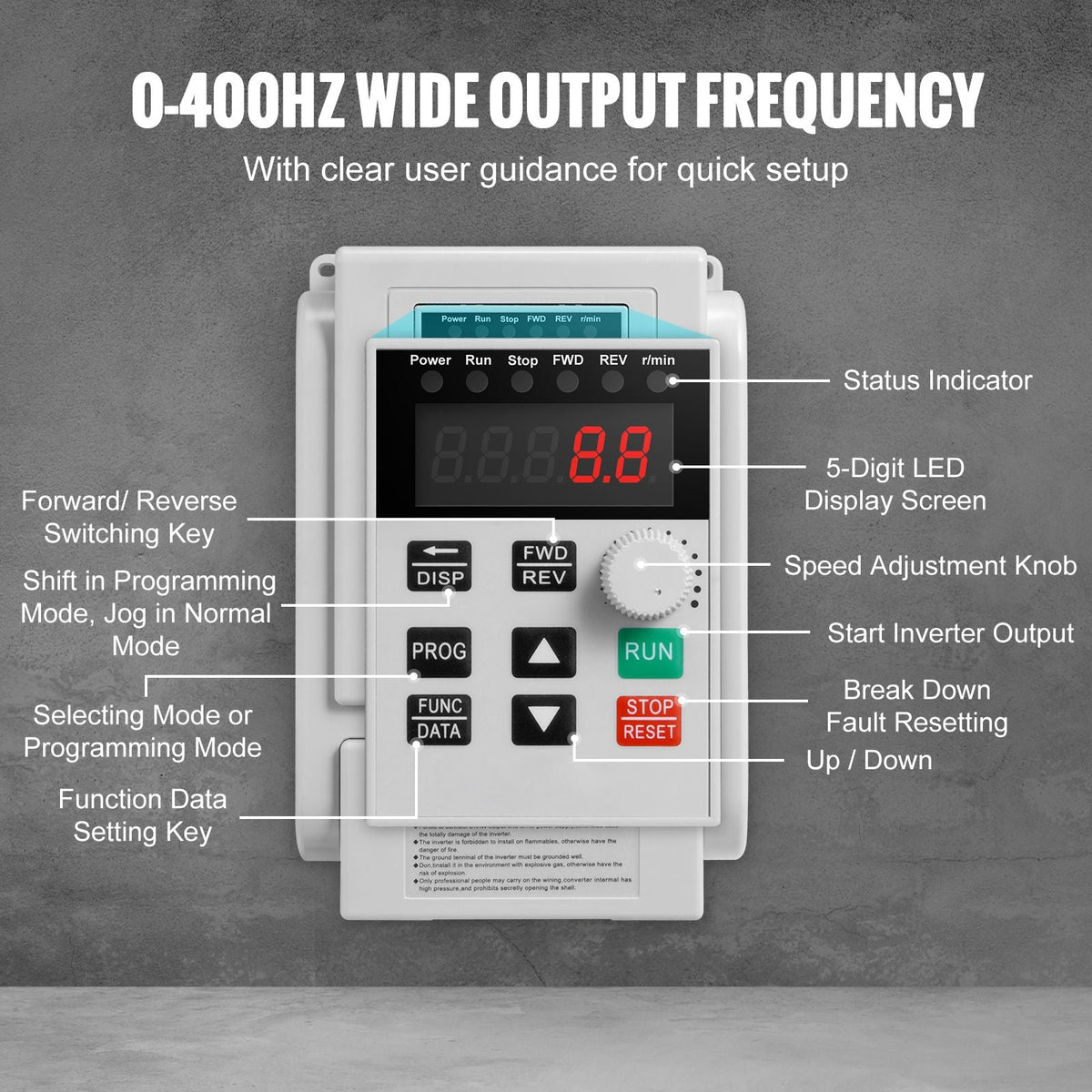 VFD 5HP, 4KW, 18A, 1 Phase 220V-240V Input to 3 Phase 220V-240V Output Variable Frequency Drive, 0-400Hz VFD for AC Motor Speed Control