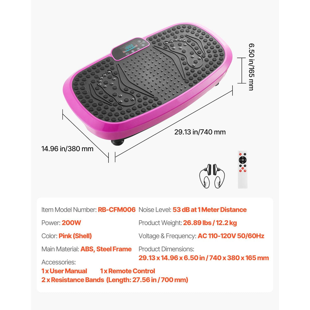 Vibration Plate Exercise Machine, Full Body Shaker with Magnetic Acupoints for Lymphatic Drainage and Weight Loss, Home Gym Workout Fitness Equipment with 2 Resistance Bands for Women Men, Pink