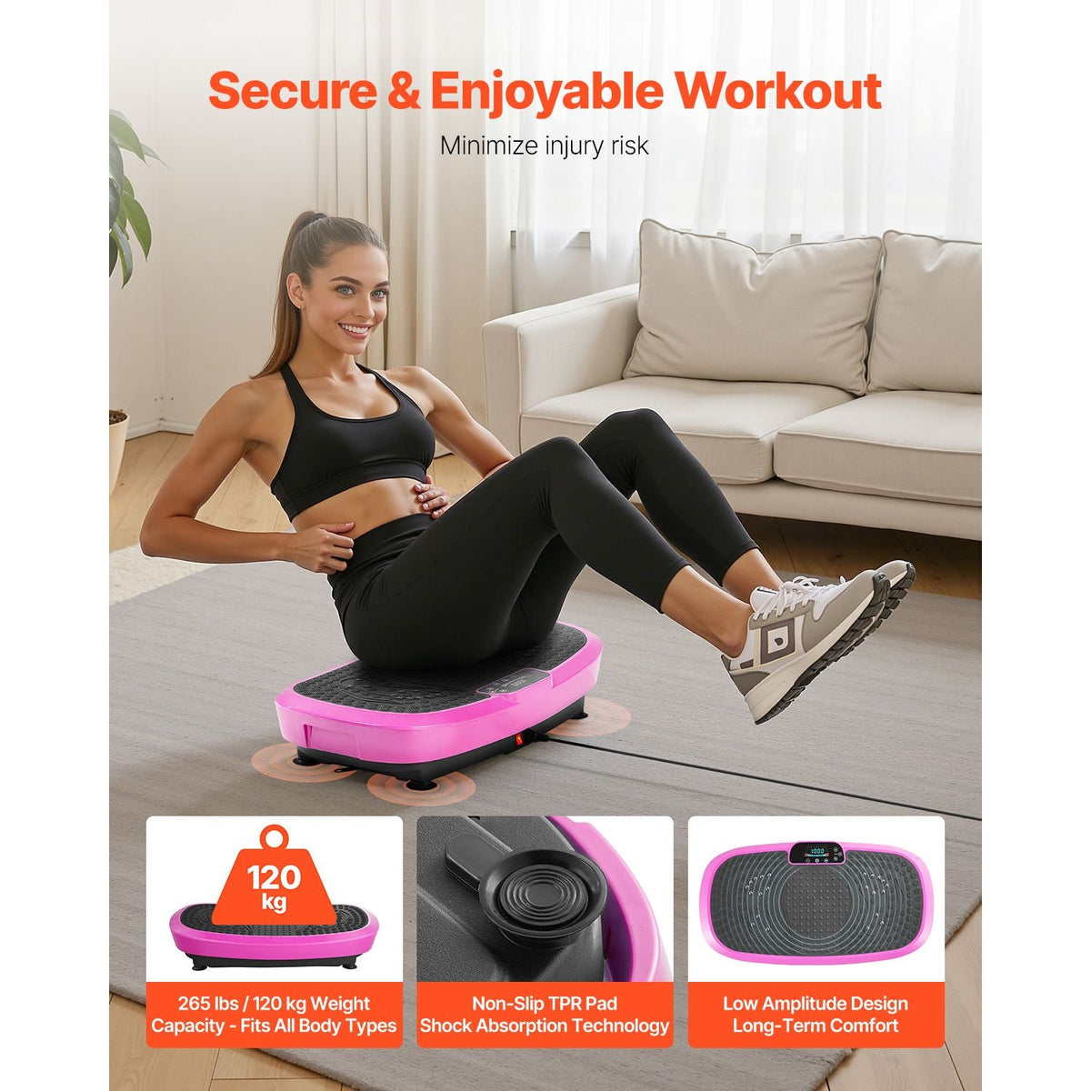 Vibration Plate Exercise Machine, Full Body Shaker with Magnetic Acupoints for Lymphatic Drainage and Weight Loss, Home Gym Workout Fitness Equipment with 2 Resistance Bands for Women Men, Pink