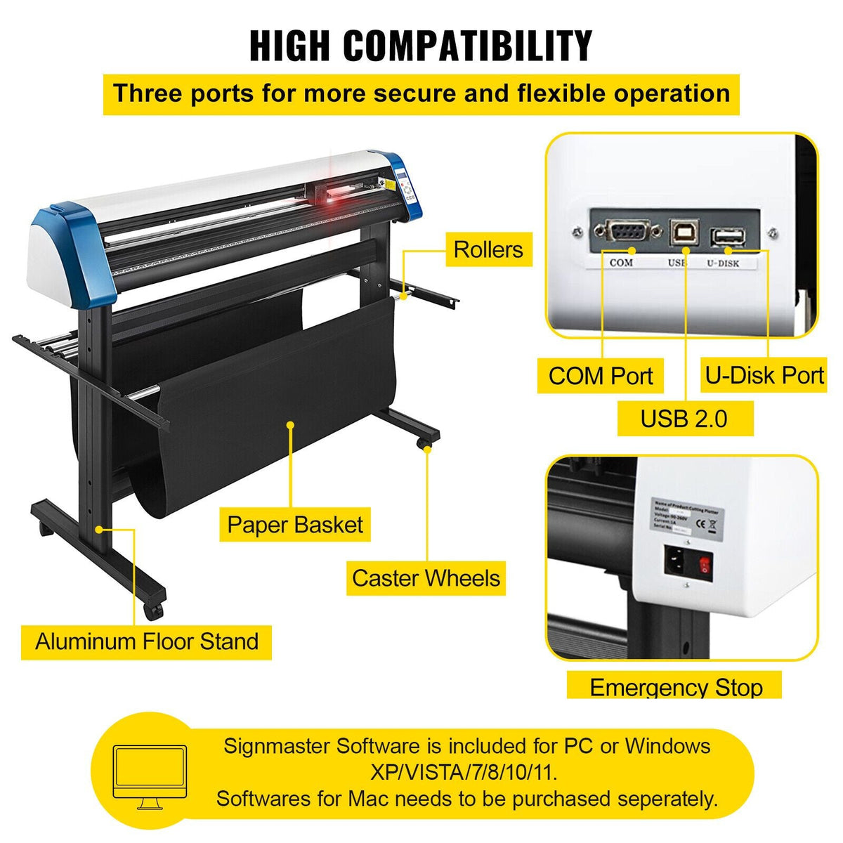 Vinyl Cutter 53 Inch Vinyl Cutter Machine Semi-Automatic DIY Vinyl Printer Cutter Machine Manual Positioning Sign Cutting with Floor Stand Signmaster Software