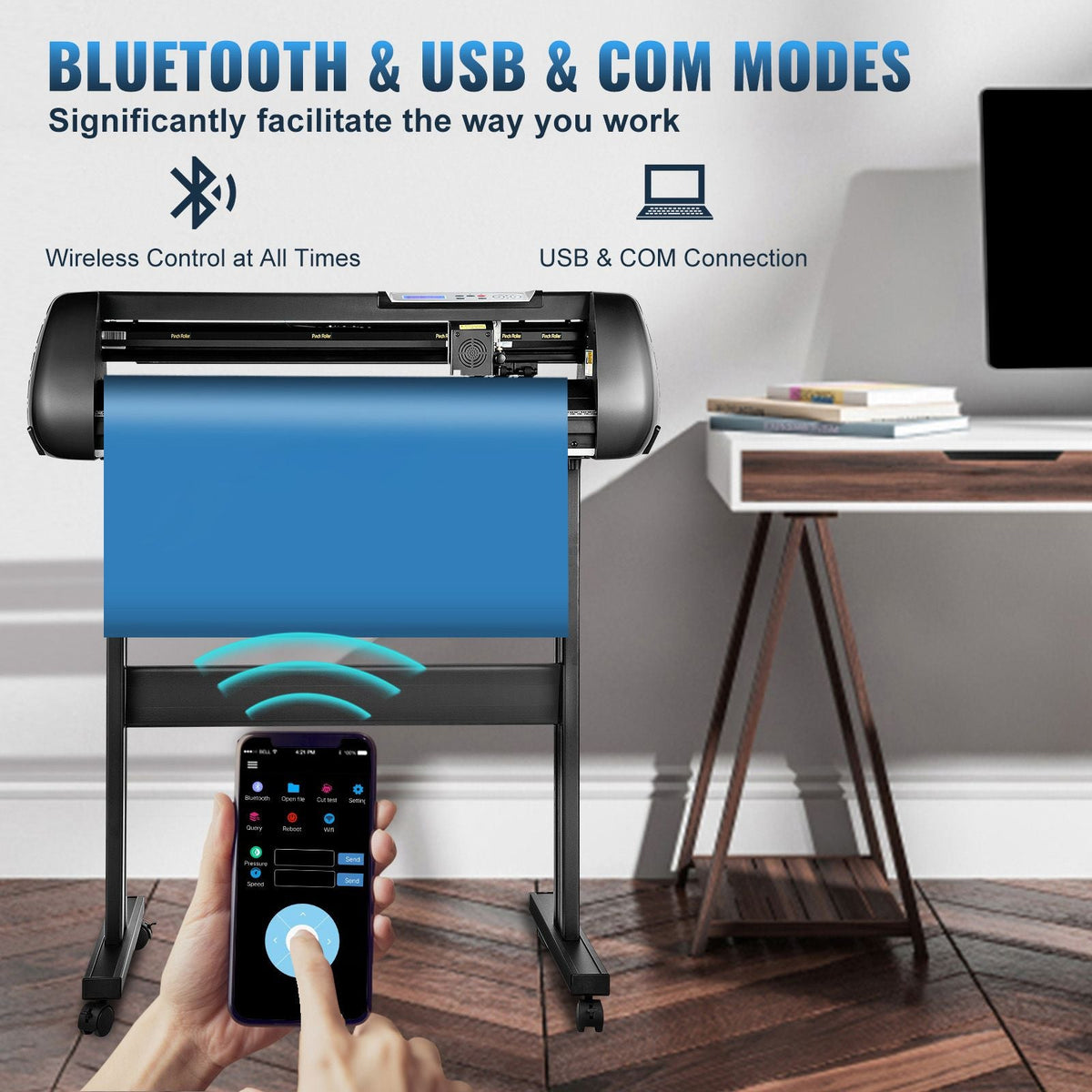 Vinyl Cutter Machine, 34in Offline Bluetooth Cutting Plotter Machine, 400in/10m Steel Roller Shaft Adjustable Speed Force, SignMaster Software Tool DIY Craft Kit for Sign Making Windows & Mobile
