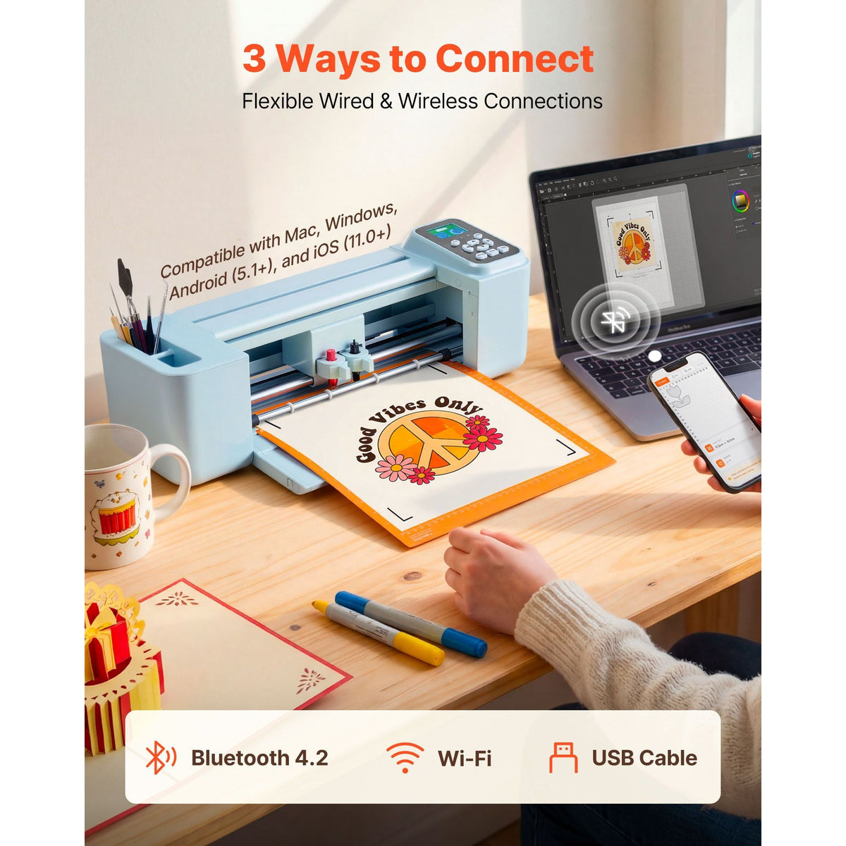 Vinyl Cutting Machine, 12 in, Button and Screen Controlled Vinyl Cutter with Materials and Tool Kit, 5000+ Built-in Design Resources, Compatible with Mac, Windows, Android and iOS, for Crafts