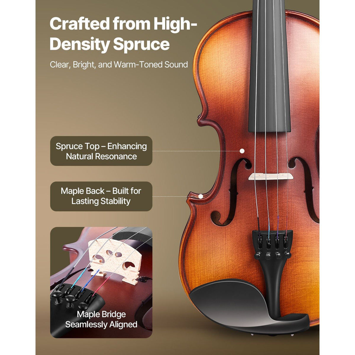 Violin 1/4 Size for Adults, Violin Fiddle Set for Beginners Student with Hard Case, Rosin, Bow, Shoulder Rest,Bridge,Tuner and Extra Strings,Solidwood Professional Musical Instruments (Brown)