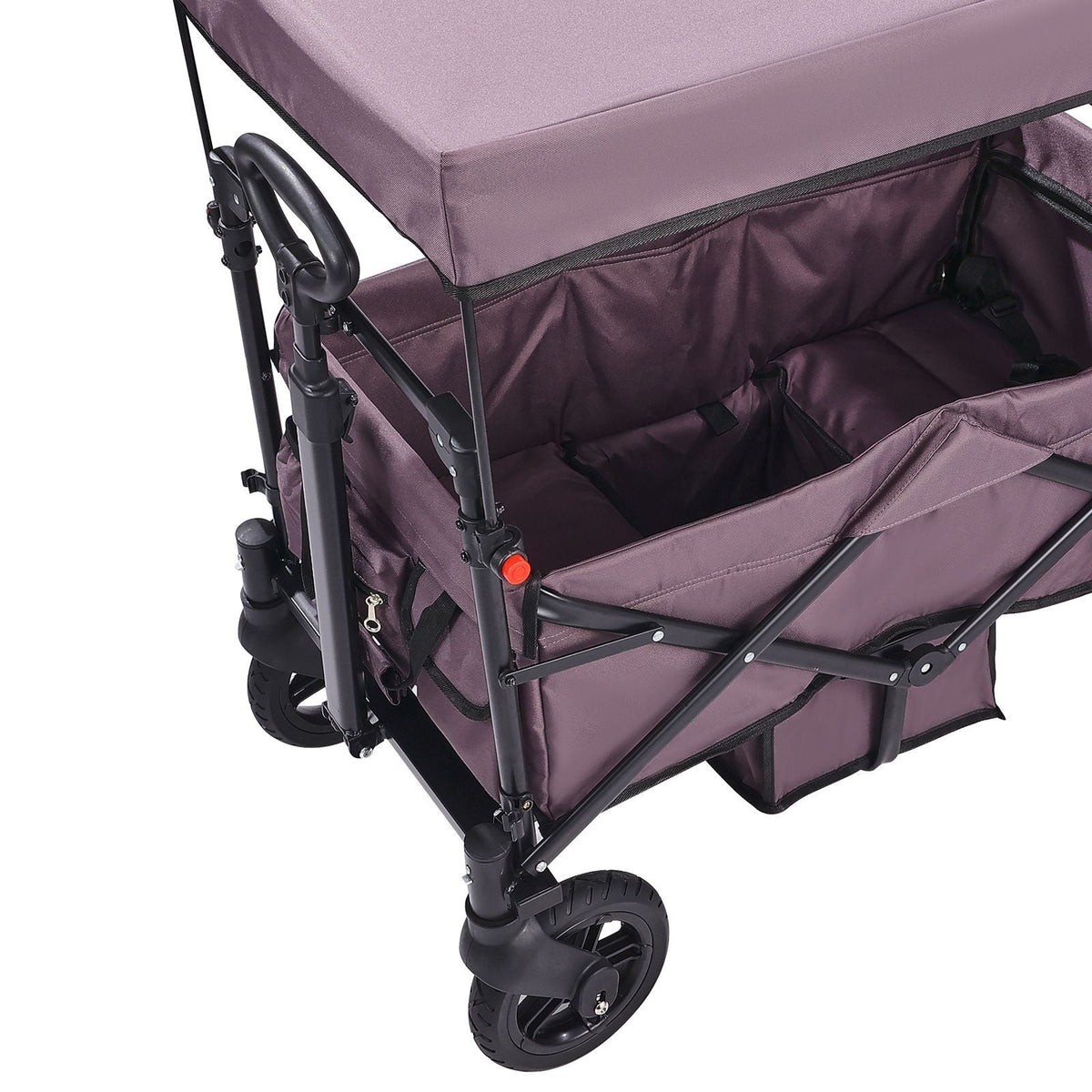Wagon Stroller for 2 Kids, Push Pull Quad Collapsible Stroller with Adjustable Handle, Encircling Harness Removable Canopy,4 Wheels w/ Brakes,Mutifunction Tandem Stroller for Camping Dark Purple