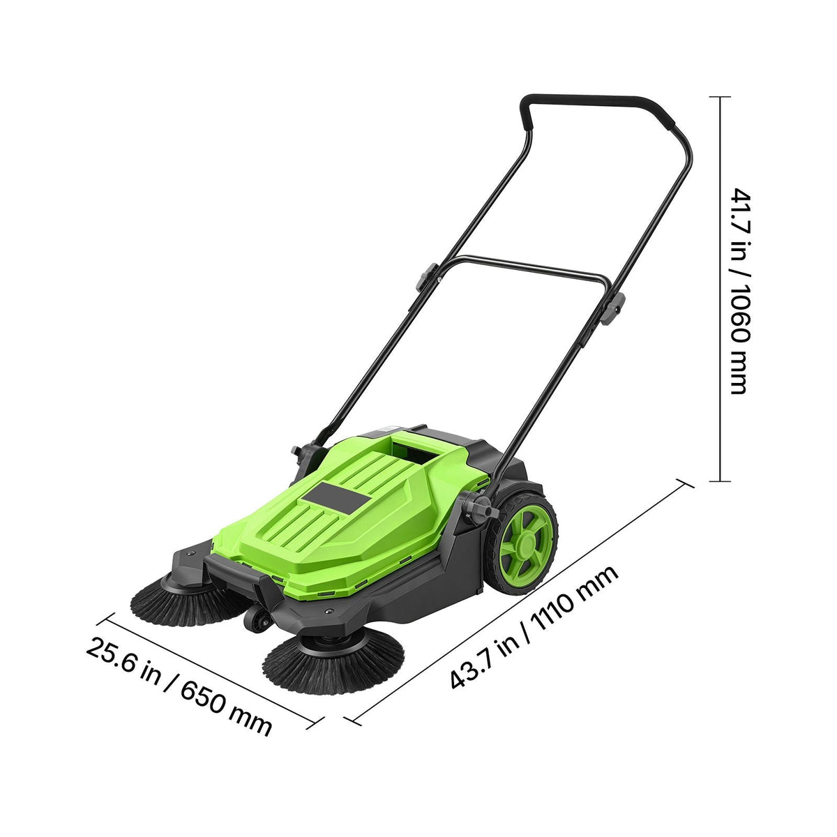 Walk-Behind Hand Push Floor Sweeper, Manual Floor Sweeper Non-Electric with 25.6" Sweeping Width, 5 Gallons Waste Container & Adjustable Folding Handle for Yards Walkways Patios Garages - Green