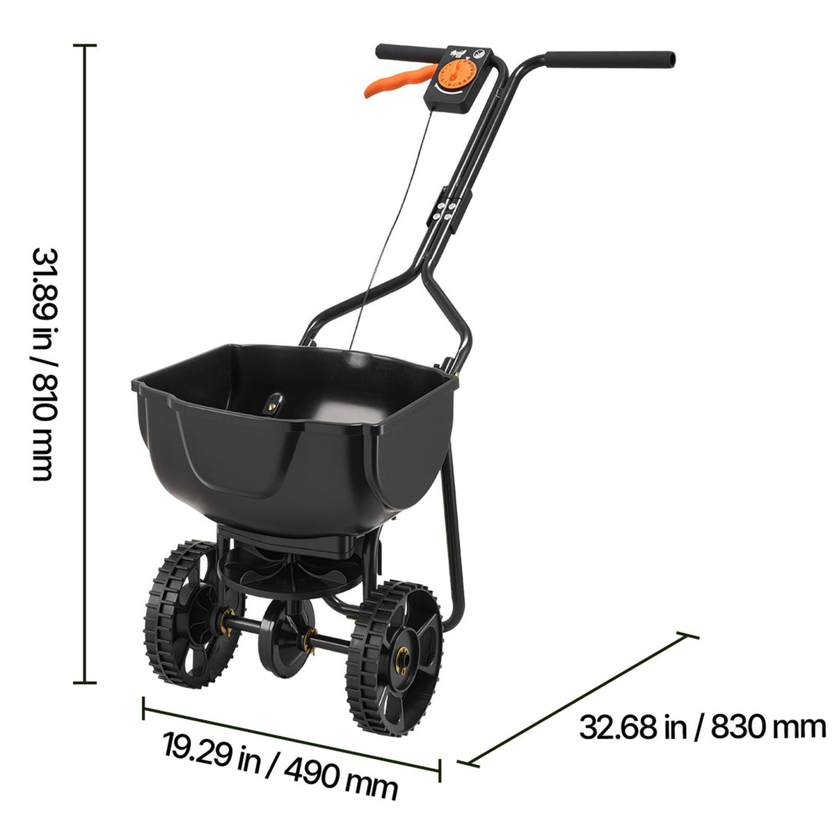 Walk-Behind Spreader, 9.8ft Spreading Width, Push Broadcast Spreader with 10" All-Terrain Tires, Adjustable Flow Control, 15lbs Capacity Hopper, Lawn Spreaders for Fertilizer Seed Small Home Use