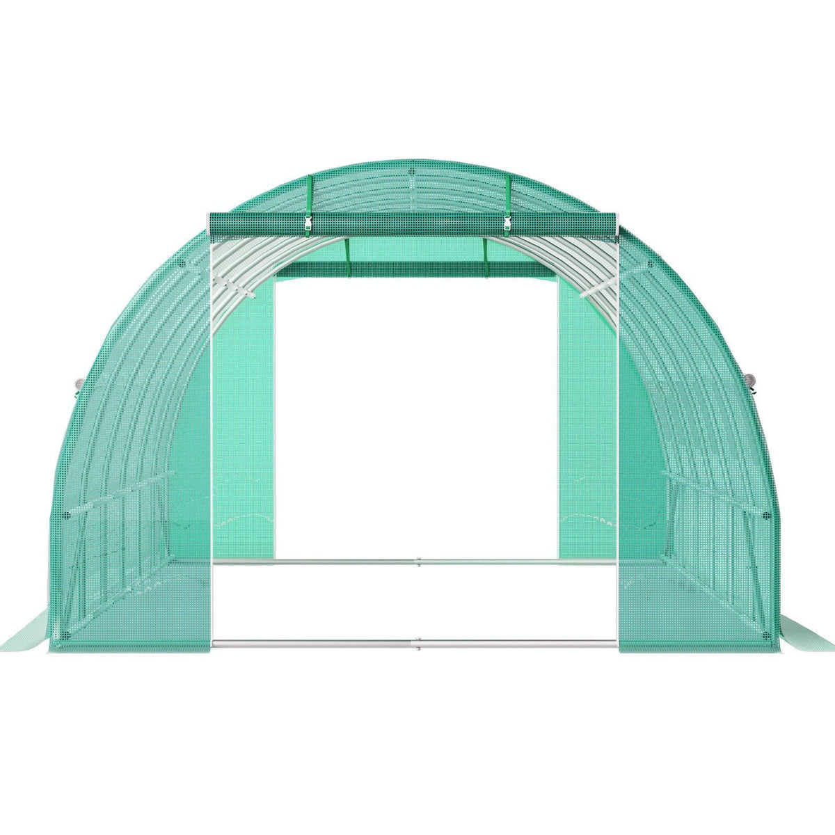 Walk-in Tunnel Greenhouse, 20 x 10 x 7 ft Portable Plant Hot House with Galvanized Steel Hoops, 3 Top Beams, Diagonal Poles, 2 Zippered Doors & 12 Roll-up Windows, Green