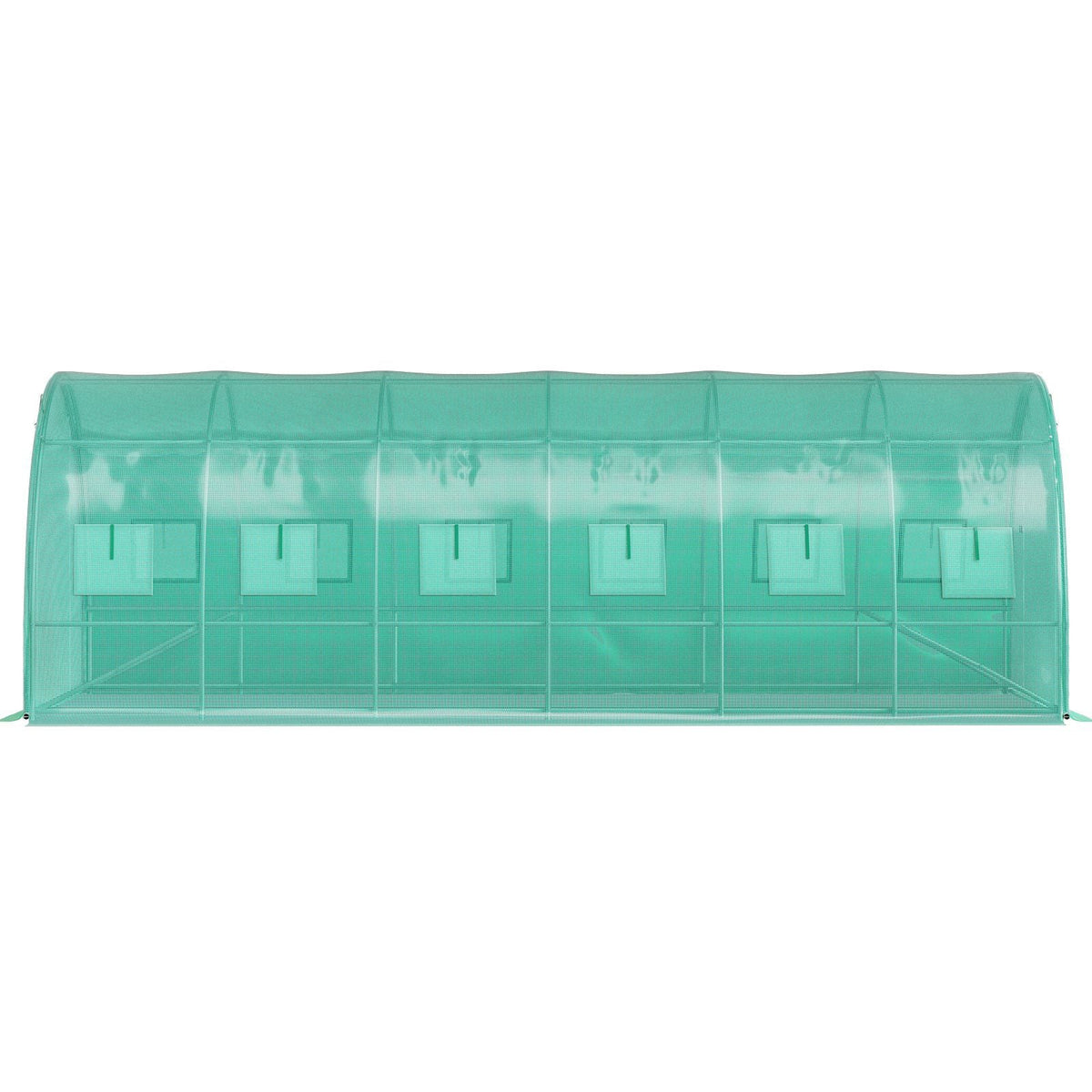 Walk-in Tunnel Greenhouse, 20 x 10 x 7 ft Portable Plant Hot House with Galvanized Steel Hoops, 3 Top Beams, Diagonal Poles, 2 Zippered Doors & 12 Roll-up Windows, Green
