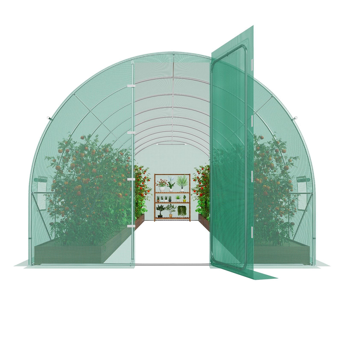 Walk-in Tunnel Greenhouse, 27.4x9.5x7.4 ft Hoop House Greenhouse Tunnel, Plant Hot House with Galvanized Steel Frame, Green PE Cover, Swing Door and 16 Roll-up Windows for Outdoor