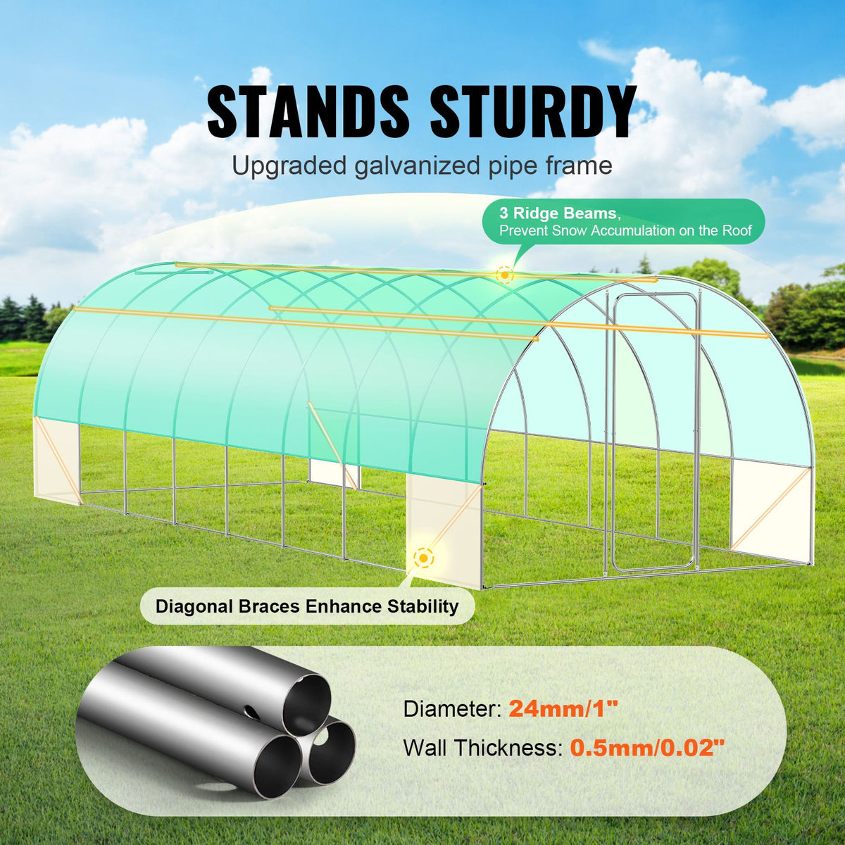 Walk-in Tunnel Greenhouse, 27.4x9.5x7.4 ft Hoop House Greenhouse Tunnel, Plant Hot House with Galvanized Steel Frame, Green PE Cover, Swing Door and 16 Roll-up Windows for Outdoor