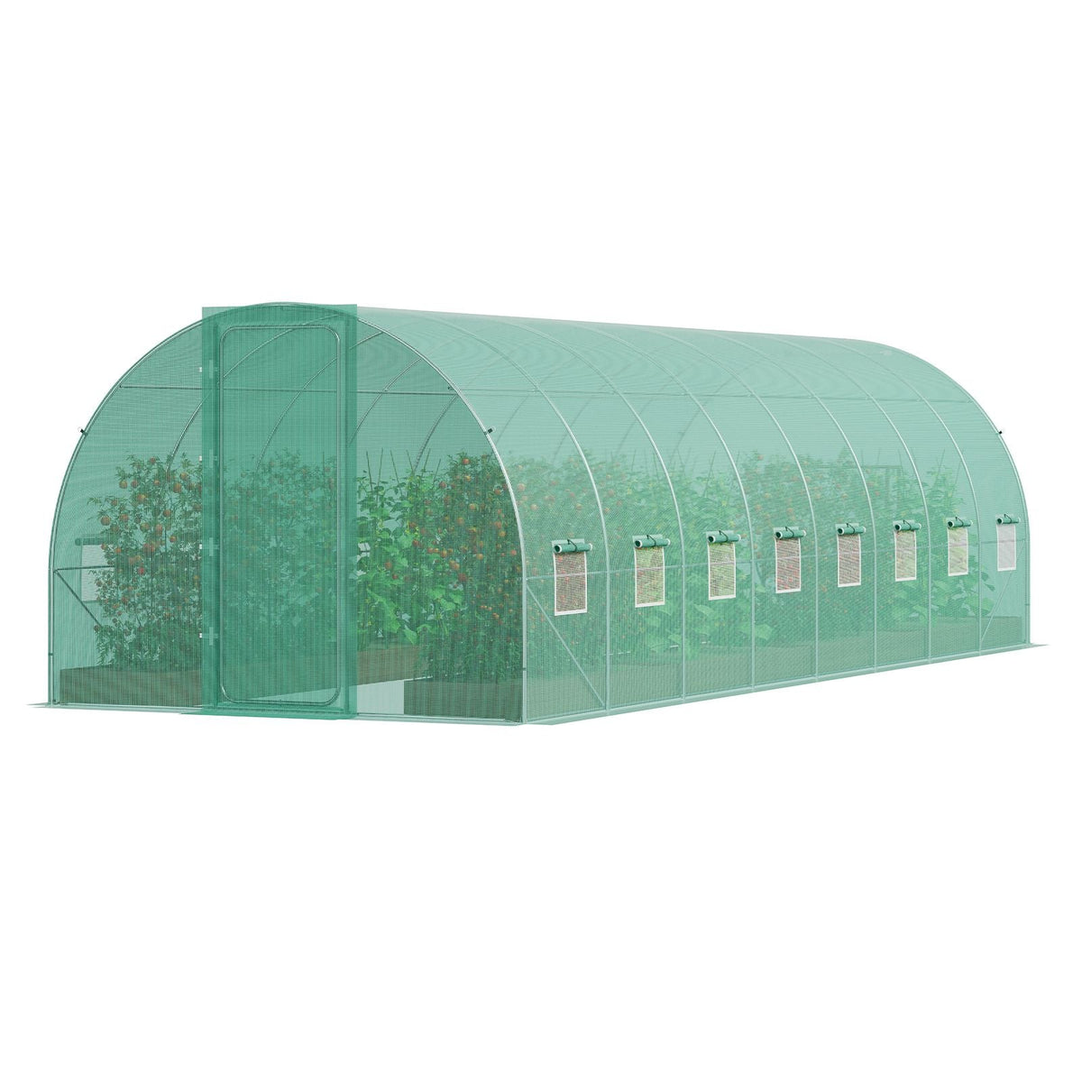 Walk-in Tunnel Greenhouse, 27.4x9.5x7.4 ft Hoop House Greenhouse Tunnel, Plant Hot House with Galvanized Steel Frame, Green PE Cover, Swing Door and 16 Roll-up Windows for Outdoor