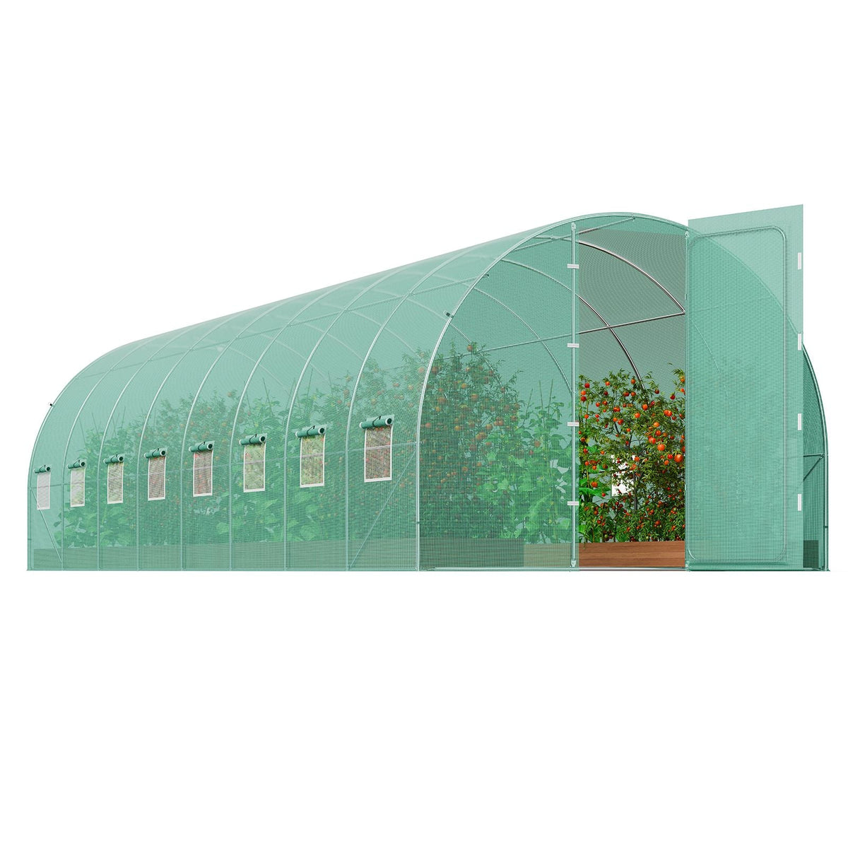 Walk-in Tunnel Greenhouse, 27.4x9.5x7.4 ft Hoop House Greenhouse Tunnel, Plant Hot House with Galvanized Steel Frame, Green PE Cover, Swing Door and 16 Roll-up Windows for Outdoor