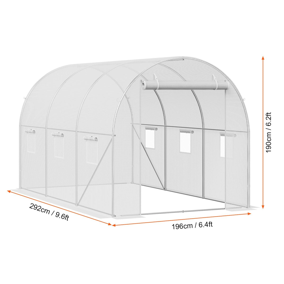 Walk-in Tunnel Greenhouse, 9.6x6.4x6.2 ft Hoop House Greenhouse Tunnel, Plant Hot House with Galvanized Steel Frame, White PE Cover, Roll-up Zipper Door and 6 Windows for Outdoor