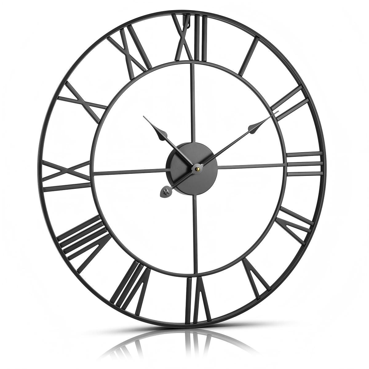 Wall Clock, 24 in Wall Clock Roman Numerals, Battery Operated Non Ticking Silent Classic Decorative Round Clocks, for Living Room Bedroom Office Kitchen Dining Room Home Decor Farmhouse, Black