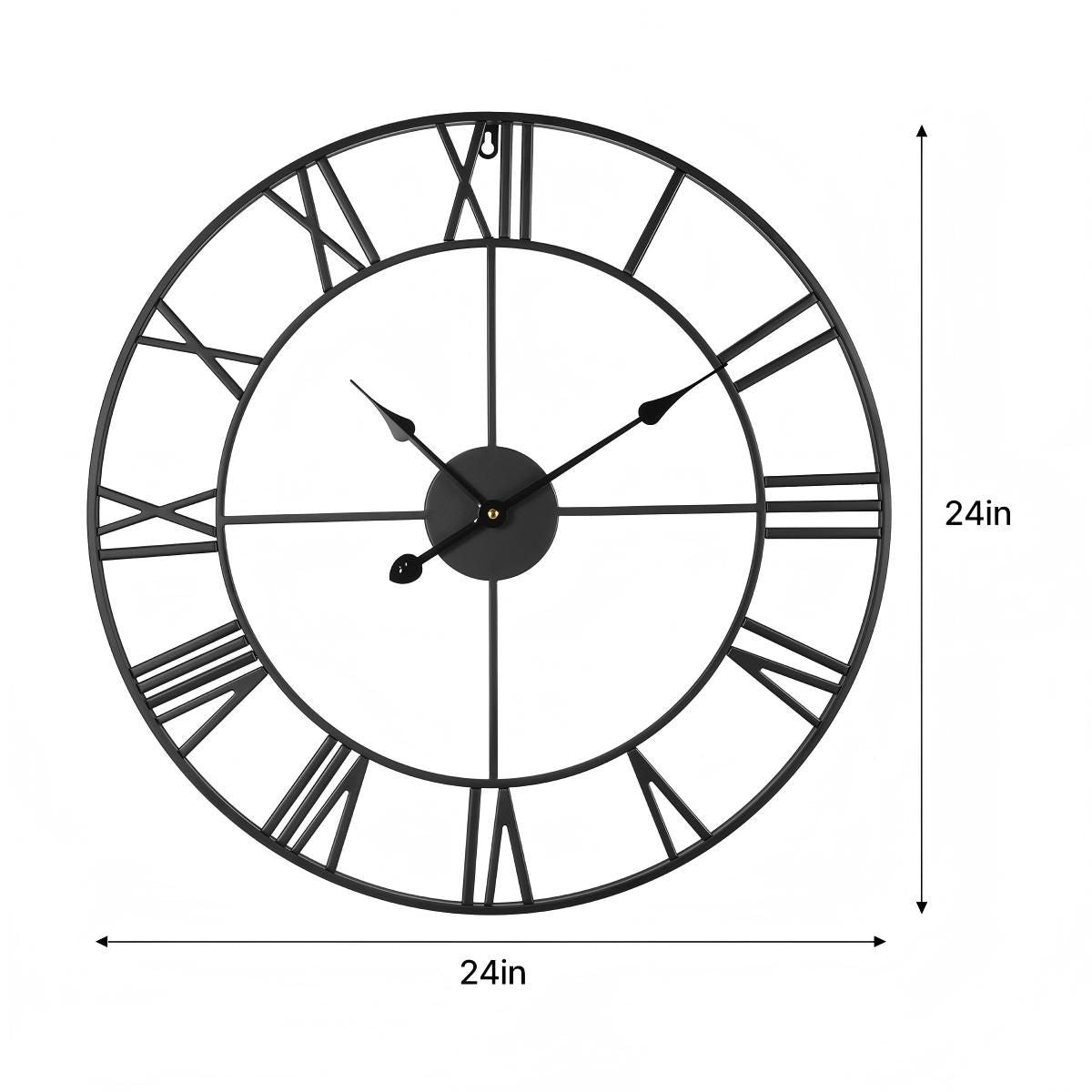Wall Clock, 24 in Wall Clock Roman Numerals, Battery Operated Non Ticking Silent Classic Decorative Round Clocks, for Living Room Bedroom Office Kitchen Dining Room Home Decor Farmhouse, Black