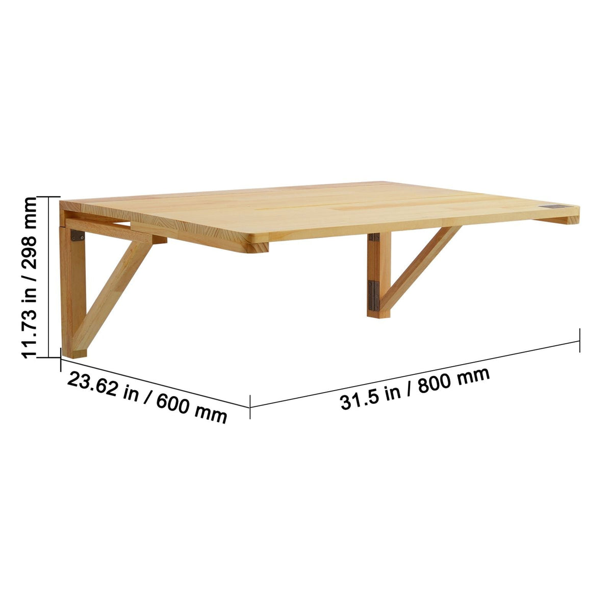 Wall Mounted Folding Table, 31.5" x 23.62" Wall Mount Drop Leaf Table, Wooden Floating Desk with Iron Bracket, Fold Down Desk for Small Spaces, Home Office, Dining, Laundry Room, Kitchen, Bar