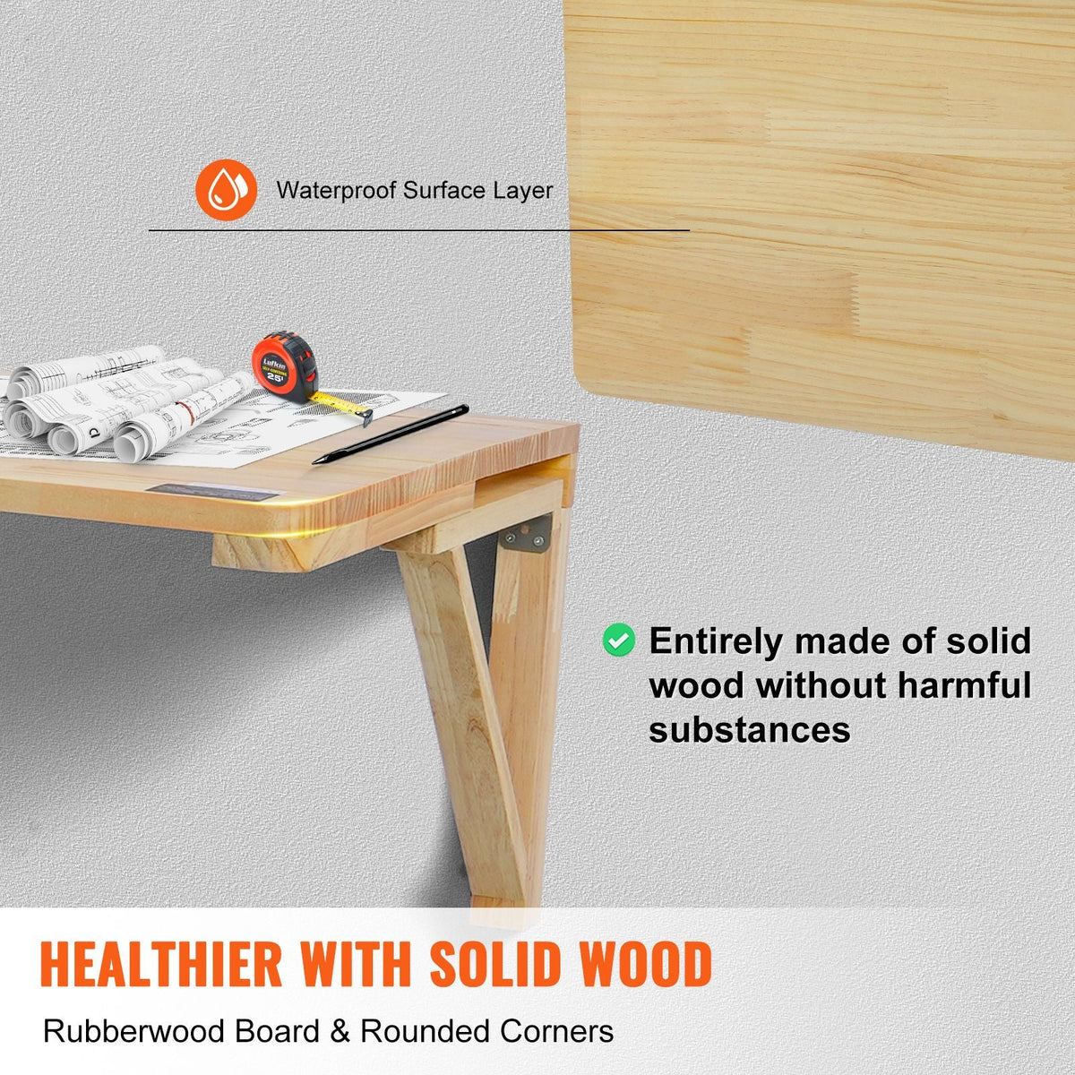 Wall Mounted Folding Table, 31.5" x 23.62" Wall Mount Drop Leaf Table, Wooden Floating Desk with Iron Bracket, Fold Down Desk for Small Spaces, Home Office, Dining, Laundry Room, Kitchen, Bar