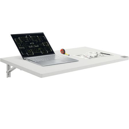 Wall Mounted Folding Table, 35.4 x 19.7 inches Wall Mount Table, Floating Desk with Iron Bracket, Fold Down Desk for Small Spaces, Home Office, Dining, Laundry Room, Kitchen, Bar, White