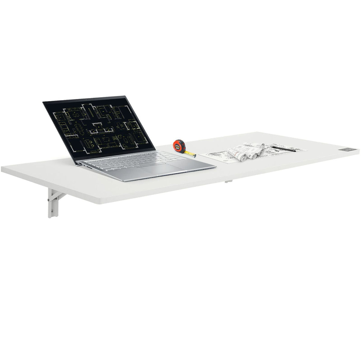 Wall Mounted Folding Table, 43.3 x 18 inches Wall Mount Table, Floating Desk with Iron Bracket, Fold Down Desk for Small Spaces, Home Office, Dining, Laundry Room, Kitchen, Bar, White