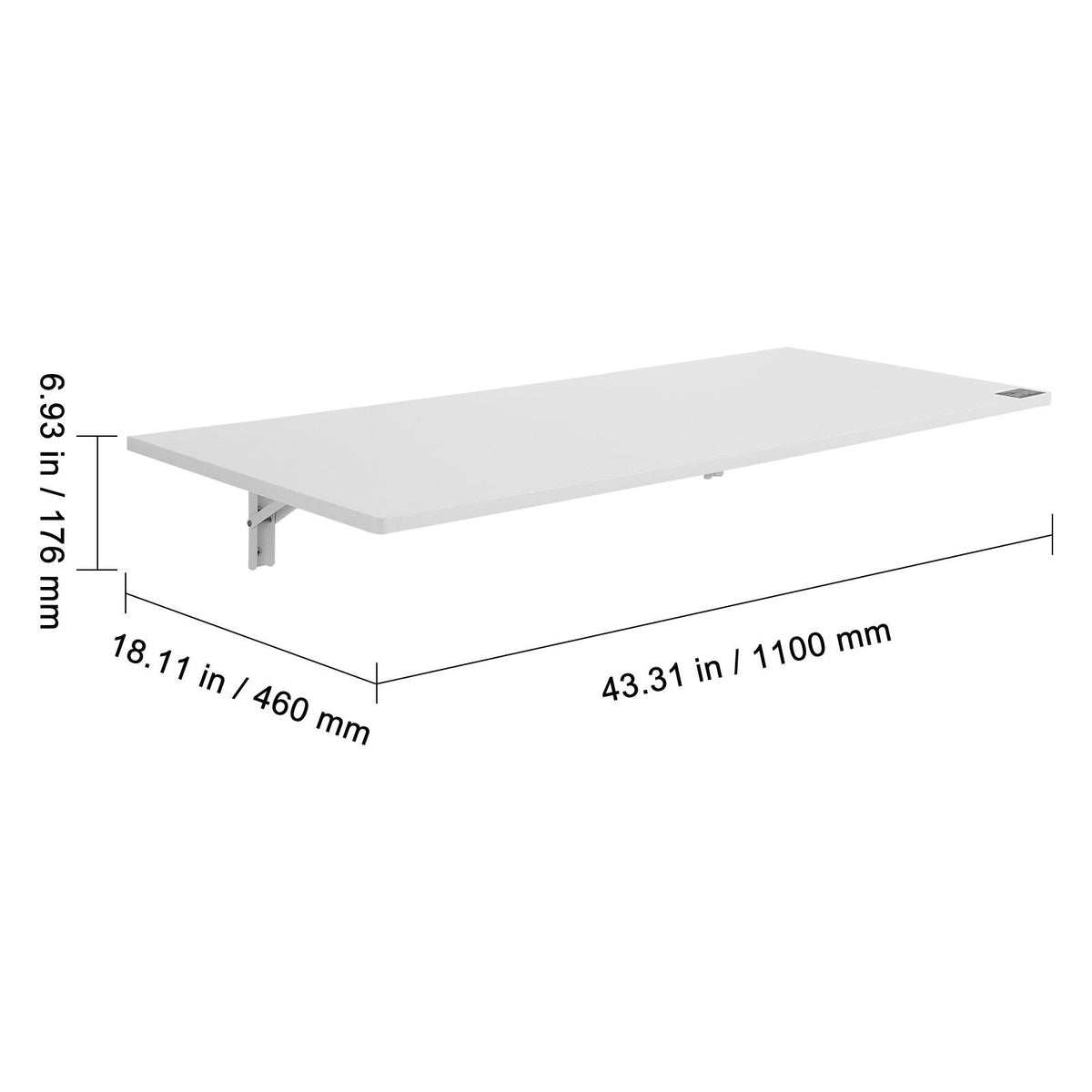 Wall Mounted Folding Table, 43.3 x 18 inches Wall Mount Table, Floating Desk with Iron Bracket, Fold Down Desk for Small Spaces, Home Office, Dining, Laundry Room, Kitchen, Bar, White