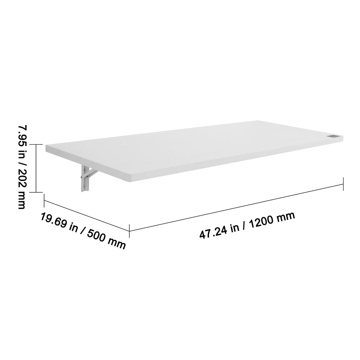 Wall Mounted Folding Table, 47.2 x 19.7 inches Wall Mount Table, Floating Desk with Iron Bracket, Fold Down Desk for Small Spaces, Home Office, Dining, Laundry Room, Kitchen, Bar, White