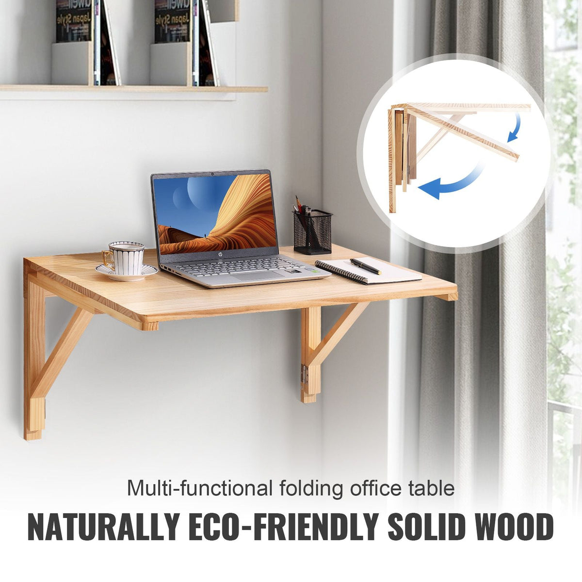Wall Mounted Folding Table, Wall Mounted Drop Leaf Tables, Solid Wood Floating Desk for Dining, Laundry Room, Office, 31.5" x 23.58" x 17.24" Fold Down Desk