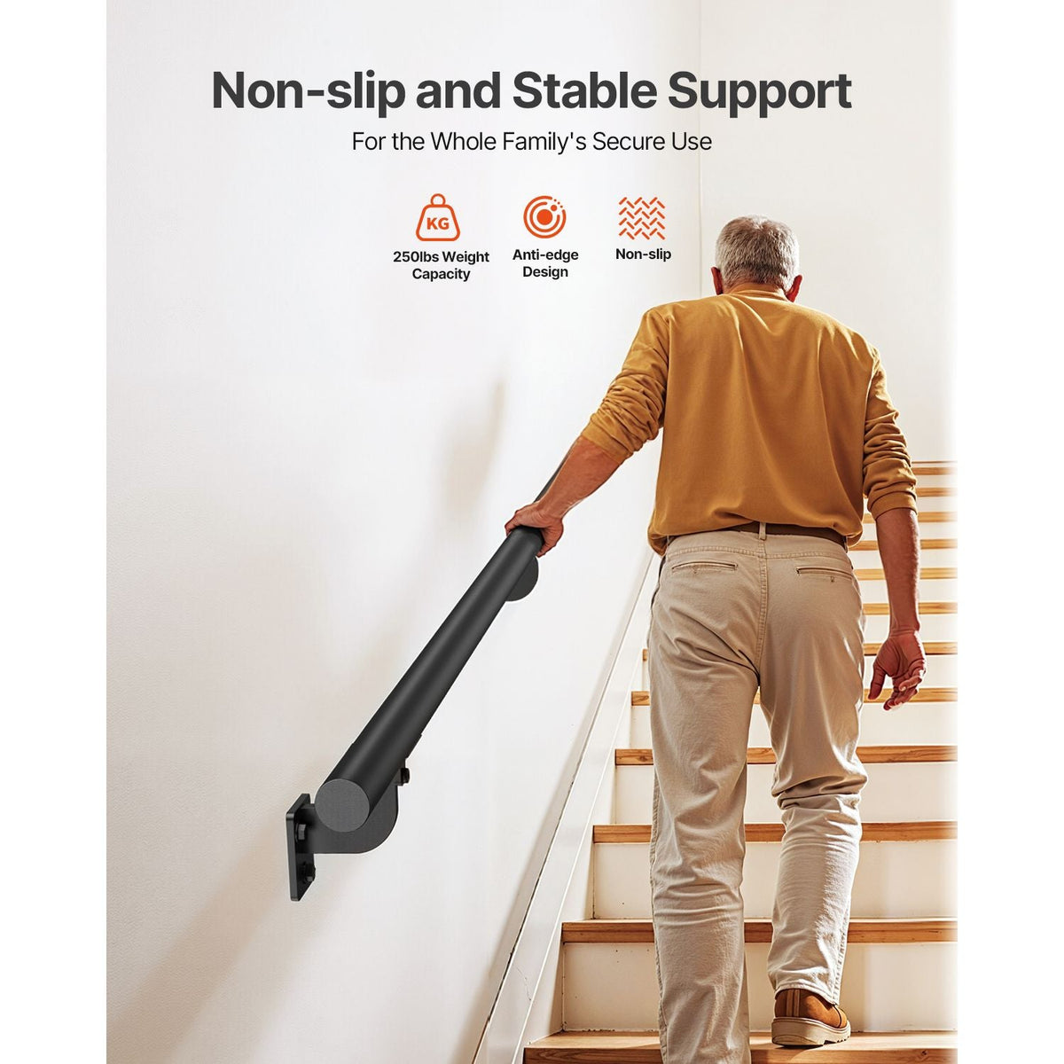 Wall Mounted Stair Handrail, 7ft Pipe Staircase Handrail, Black Galvanized Aluminum, 1.26 inch Pipe Diameter, Indoor&Outdoor Staircase Railing,Industrial Hand Rail for Steps,Security Baluster