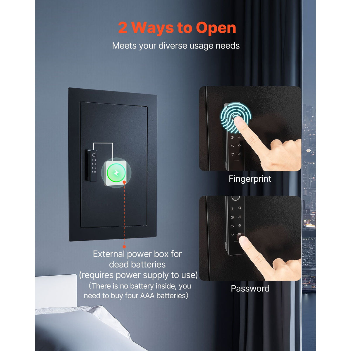 Wall Safe, 3-Tier Hidden Wall Safe with Fingerprint, Password, Key & Turning Knob, Q235 Cold-Rolled Steel In-Wall Box with Adjustable Shelves & Key Holders for Money, Jewelry, Passport, Document