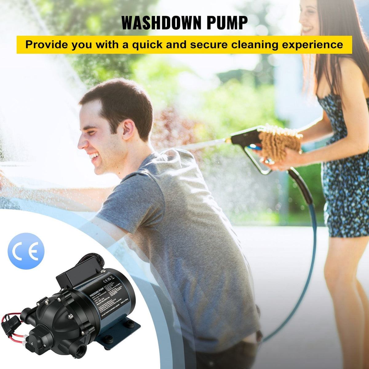 Washdown Pump, 12V DC, 7 GPM 60 PSI, Max. 10 FT Lift Self Priming Water Pump, with EPDM Valve, Universal Salt Water Strainer & Female/Male Thread, for RV, Marine Deck, Yacht
