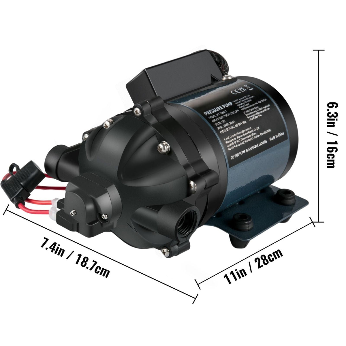 Washdown Pump, 12V DC, 7 GPM 60 PSI, Max. 10 FT Lift Self Priming Water Pump, with EPDM Valve, Universal Salt Water Strainer & Female/Male Thread, for RV, Marine Deck, Yacht