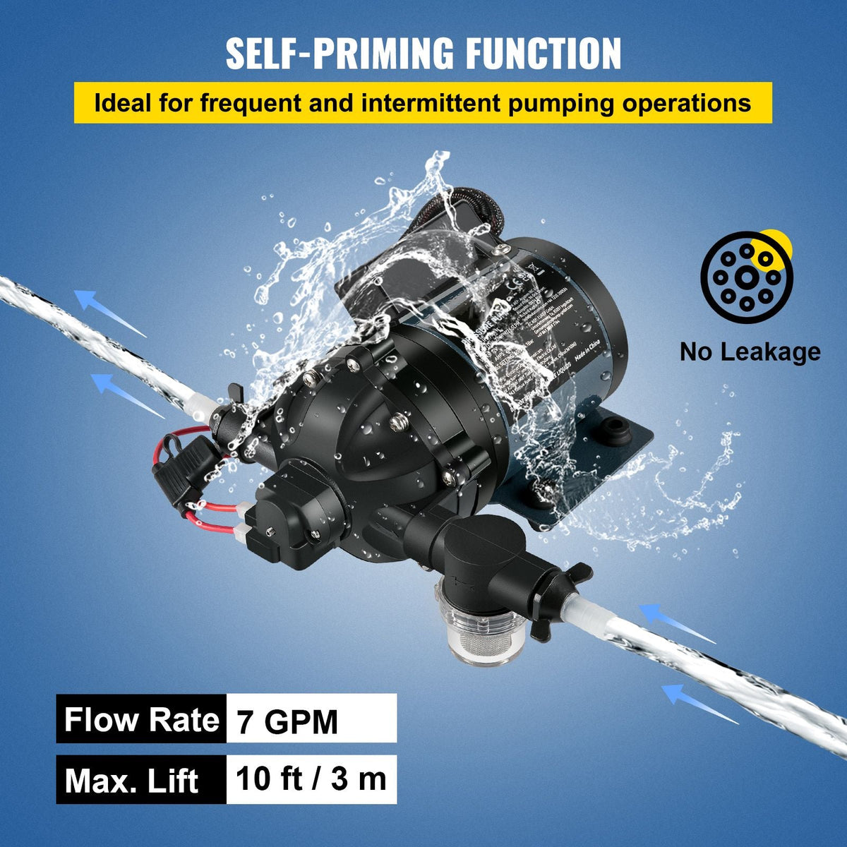 Washdown Pump, 12V DC, 7 GPM 60 PSI, Max. 10 FT Lift Self Priming Water Pump, with EPDM Valve, Universal Salt Water Strainer & Female/Male Thread, for RV, Marine Deck, Yacht