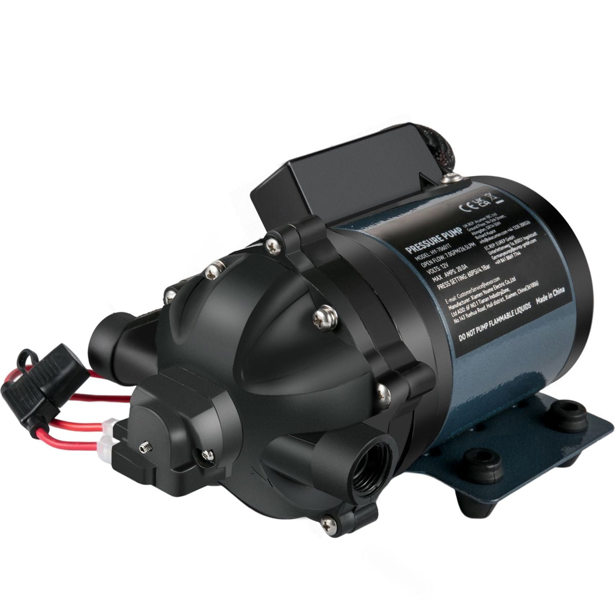 Washdown Pump, 12V DC, 7 GPM 60 PSI, Max. 10 FT Lift Self Priming Water Pump, with EPDM Valve, Universal Salt Water Strainer & Female/Male Thread, for RV, Marine Deck, Yacht