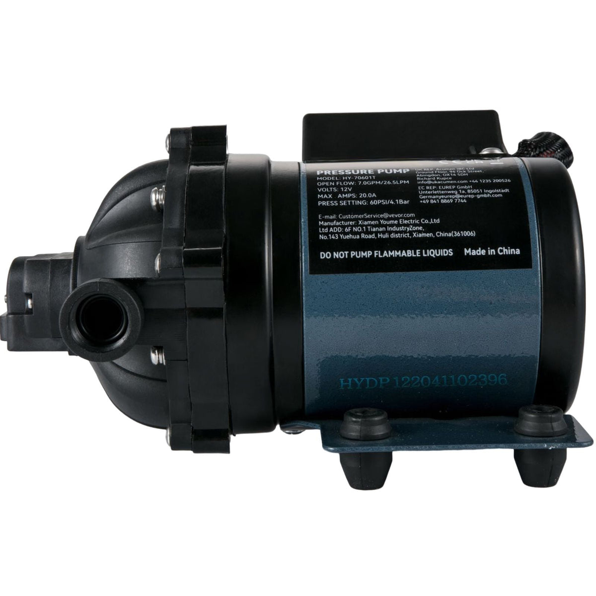 Washdown Pump, 12V DC, 7 GPM 60 PSI, Max. 10 FT Lift Self Priming Water Pump, with EPDM Valve, Universal Salt Water Strainer & Female/Male Thread, for RV, Marine Deck, Yacht