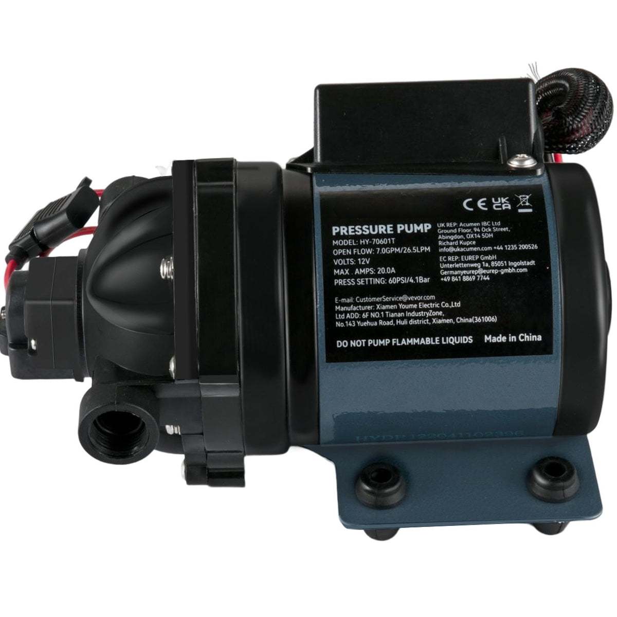 Washdown Pump, 12V DC, 7 GPM 60 PSI, Max. 10 FT Lift Self Priming Water Pump, with EPDM Valve, Universal Salt Water Strainer & Female/Male Thread, for RV, Marine Deck, Yacht