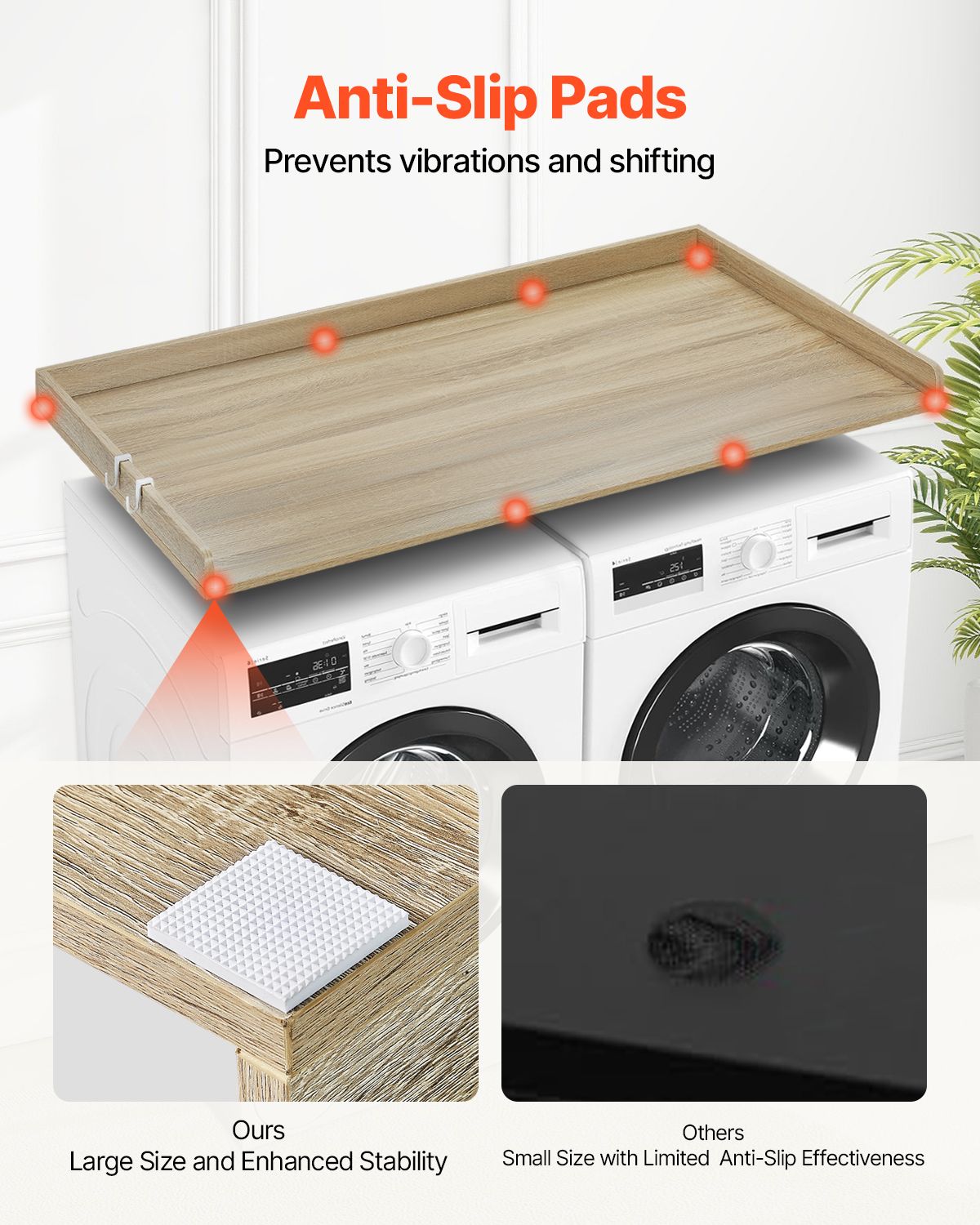 Washer Dryer Countertop, 54" x 27" Wooden Washer and Dryer Countertop, Water-Resistant Laundry Machine Topper Cover with Anti-Slip Pads, for Laundry Room Organization and Storage, Oak