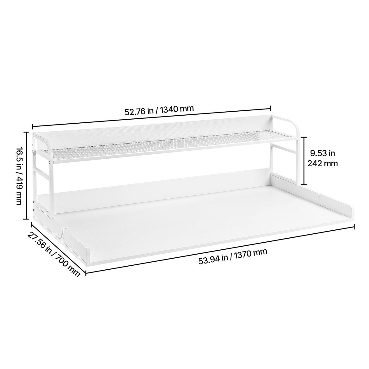 Washer Dryer Countertop with 2-Tier Shelf, 54" x 27" Wooden Washer and Dryer Countertop with Anti-Slip Pads, Water-Resistant Laundry Topper Cover for Laundry Room Organization and Storage, White
