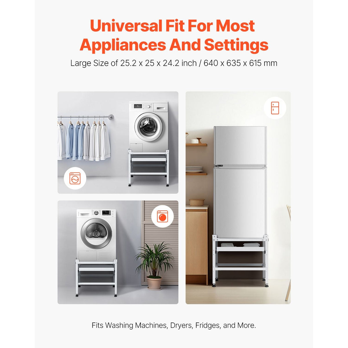 Washing Machine Stand, 48.5x25-Inch Washer Laundry Pedestal, 590LBS Load Capacity Washer And Dryer Pedestal Base with Double Trays, 4 Adjustable Feet for Lifting Washing Machines, Carbon Steel