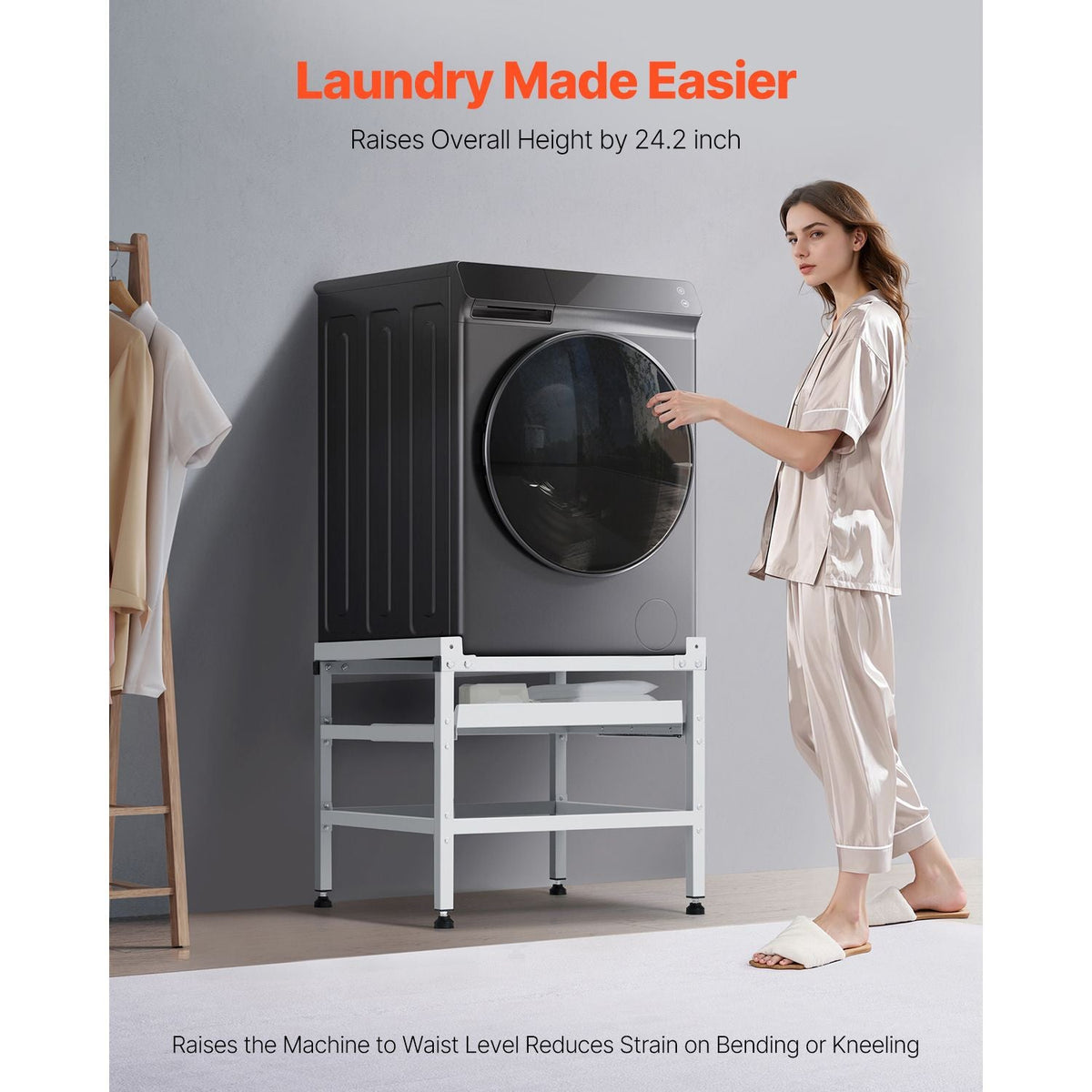 Washing Machine Stand, 48.5x25-Inch Washer Laundry Pedestal, 590LBS Load Capacity Washer And Dryer Pedestal Base with Double Trays, 4 Adjustable Feet for Lifting Washing Machines, Carbon Steel
