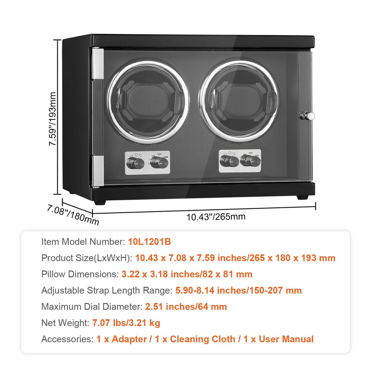 Watch Winder, Dual Watch Winder for Men's and Women's Automatic Watch, with 2 Super Quiet Japanese Mabuchi Motors, Blue LED Light and Adapter, High-Density Board Shell and Black PU