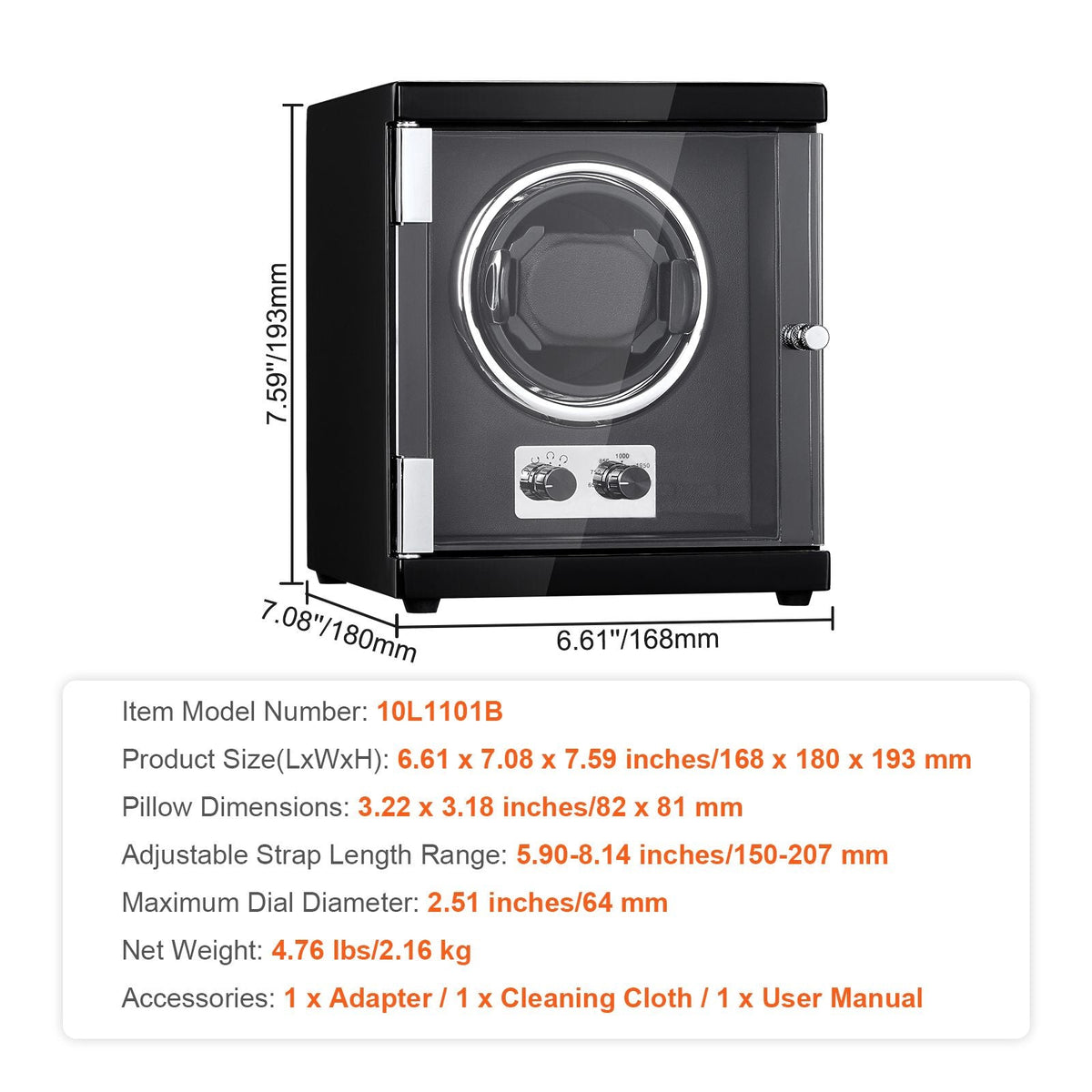 Watch Winder, Single Watch Winder for Men's and Women's Automatic Watch, with Super Quiet Japanese Mabuchi Motor, Blue LED Light and Adapter, High-Density Board Shell and Black PU