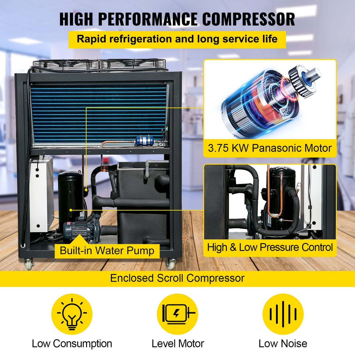 Water Chiller 15Ton, Capacity Industrial Chiller 15Hp, Air-Cooled Water Chiller, Finned Condenser, with Micro-Computer Control, Stainless Steel Water Tank Chiller Machine for Cooling Water