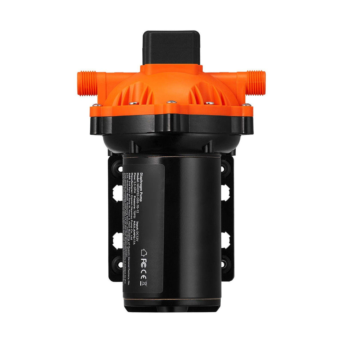 Water Diaphragm Pump, 12V DC, 5.5 GPM Flow, 70 PSI Rated Pressure (40-100 PSI Adjustable), 1/2" MNPT Self Priming Sprayer Pump with Pressure Switch for RV Camper Marine Boat Lawn, FCC Certified