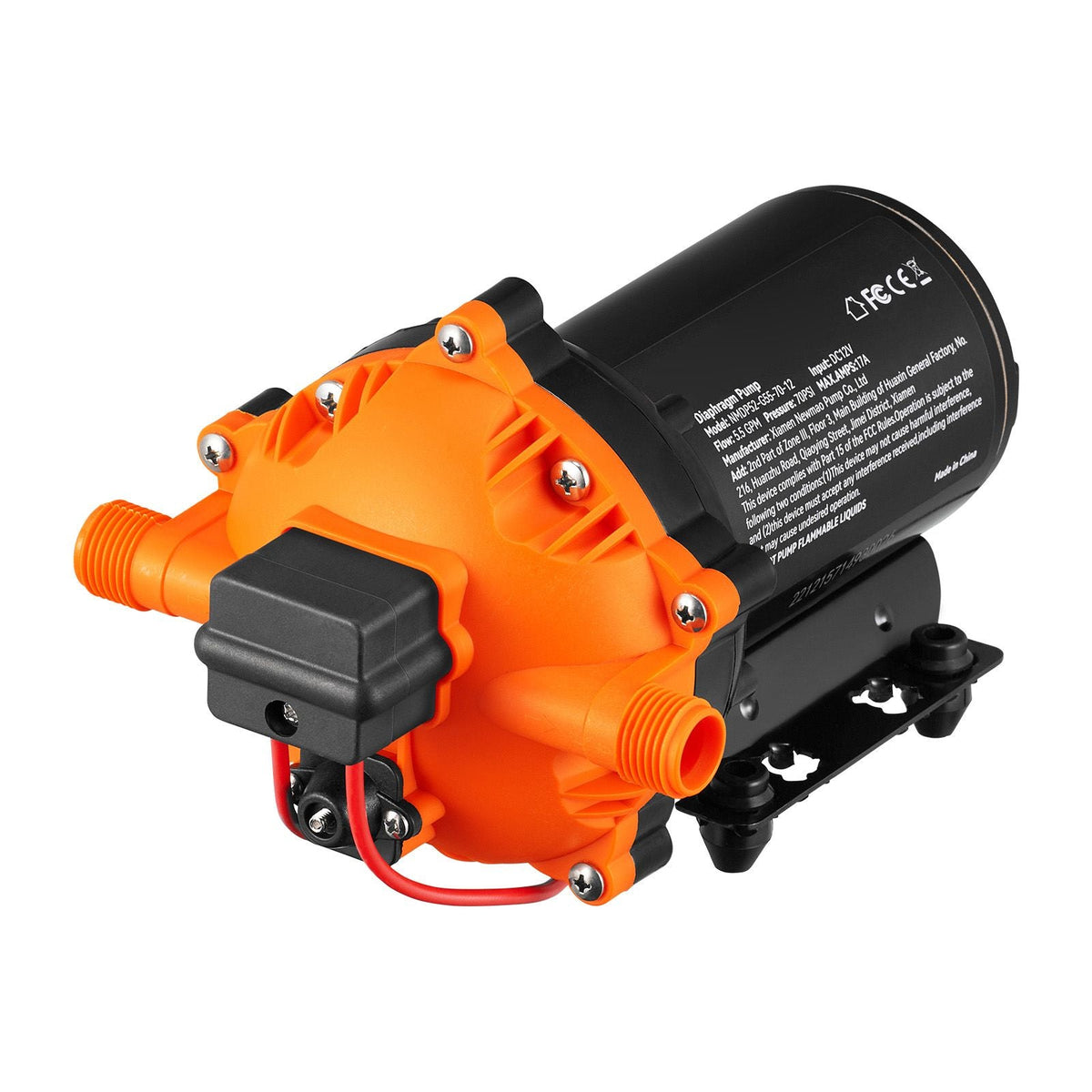 Water Diaphragm Pump, 12V DC, 5.5 GPM Flow, 70 PSI Rated Pressure (40-100 PSI Adjustable), 1/2" MNPT Self Priming Sprayer Pump with Pressure Switch for RV Camper Marine Boat Lawn, FCC Certified