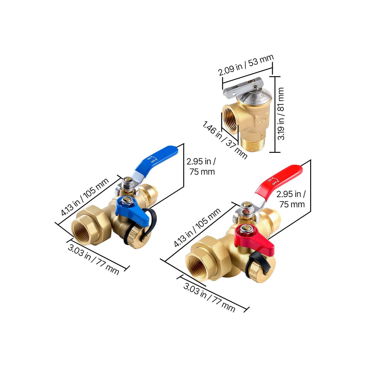 Water Heater Kit, 3/4 Inch Tankless Water Heater Service Valve Kit with 2PCS 3/4″ NPT to 3/4″ PTC Isolation Valves, Pressure Relief Valve, Fits Most Tankless Waters Heaters, Lead-Free Brass