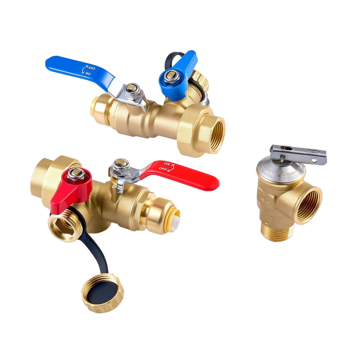 Water Heater Kit, 3/4 Inch Tankless Water Heater Service Valve Kit with 2PCS 3/4″ NPT to 3/4″ PTC Isolation Valves, Pressure Relief Valve, Fits Most Tankless Waters Heaters, Lead-Free Brass
