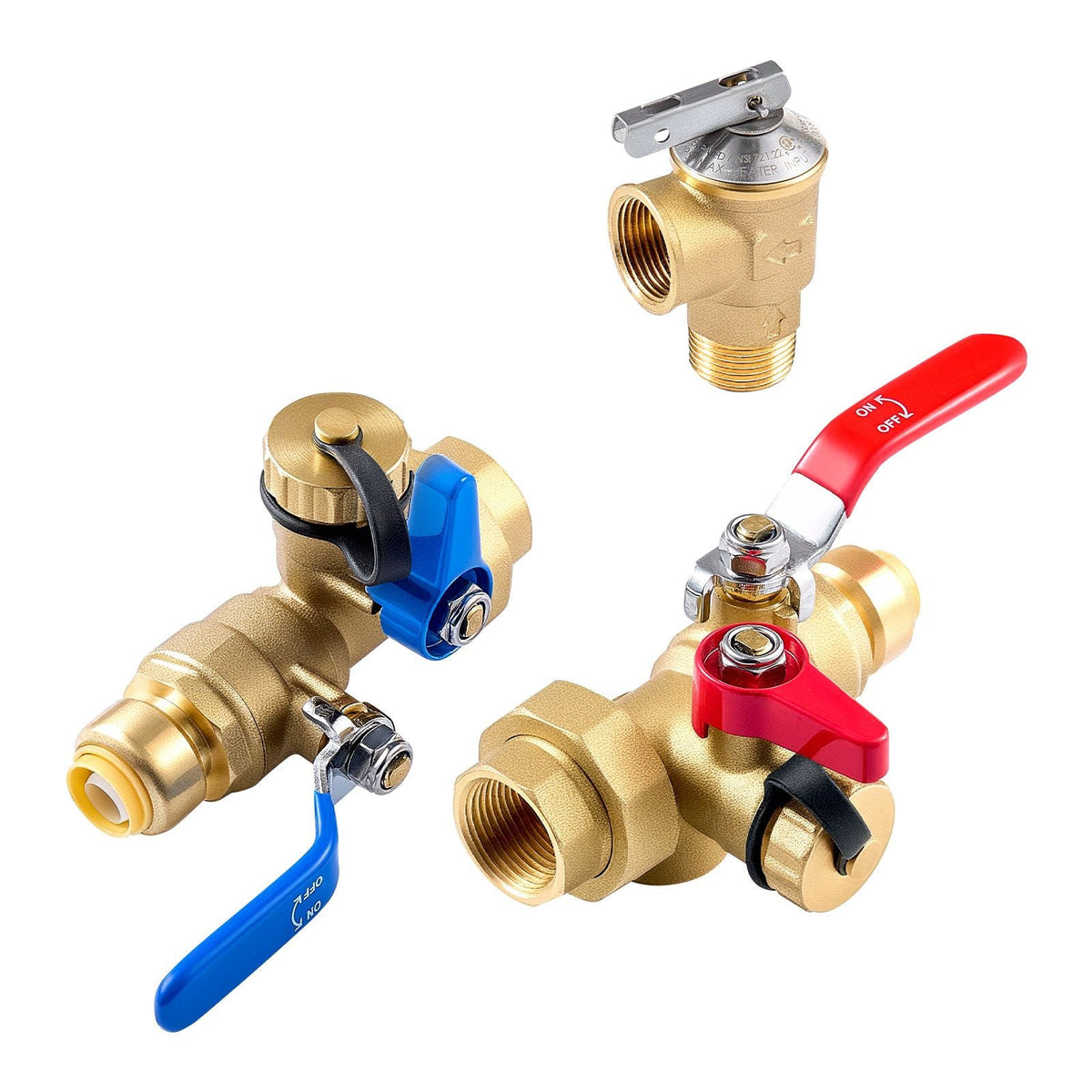 Water Heater Kit, 3/4 Inch Tankless Water Heater Service Valve Kit with 2PCS 3/4″ NPT to 3/4″ PTC Isolation Valves, Pressure Relief Valve, Fits Most Tankless Waters Heaters, Lead-Free Brass