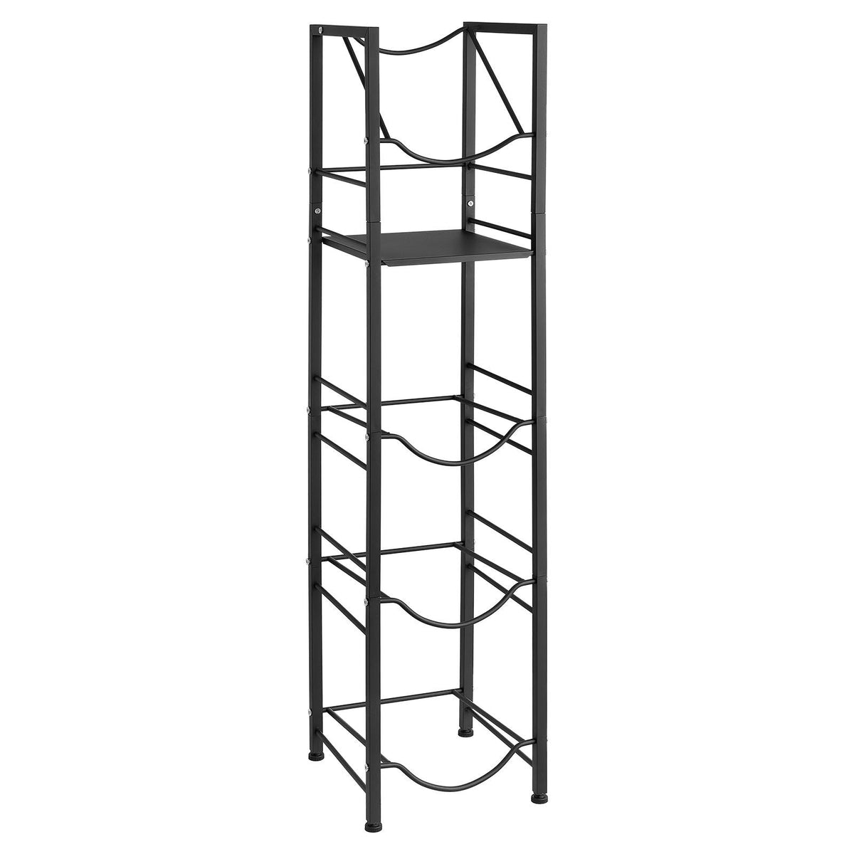 Water Jug Holder, 5 Tiers 3 and 5 Gallon Water Bottle Holder for 4 Bottles, Heavy Duty Jug Rack Organizer with Storage Shelf, Adjustable Feet, and Handle, for Kitchen, Office, Living Room, Black