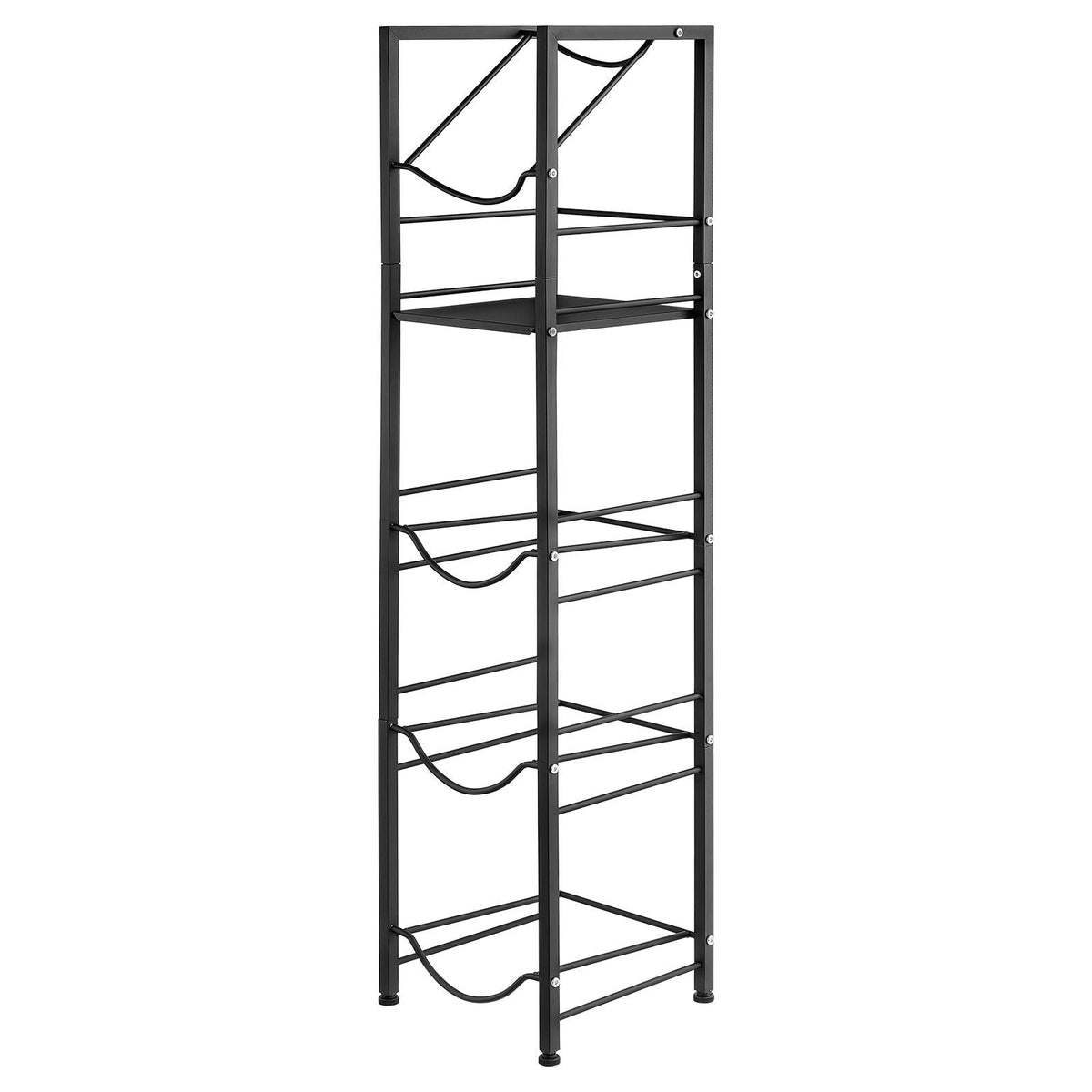 Water Jug Holder, 5 Tiers 3 and 5 Gallon Water Bottle Holder for 4 Bottles, Heavy Duty Jug Rack Organizer with Storage Shelf, Adjustable Feet, and Handle, for Kitchen, Office, Living Room, Black