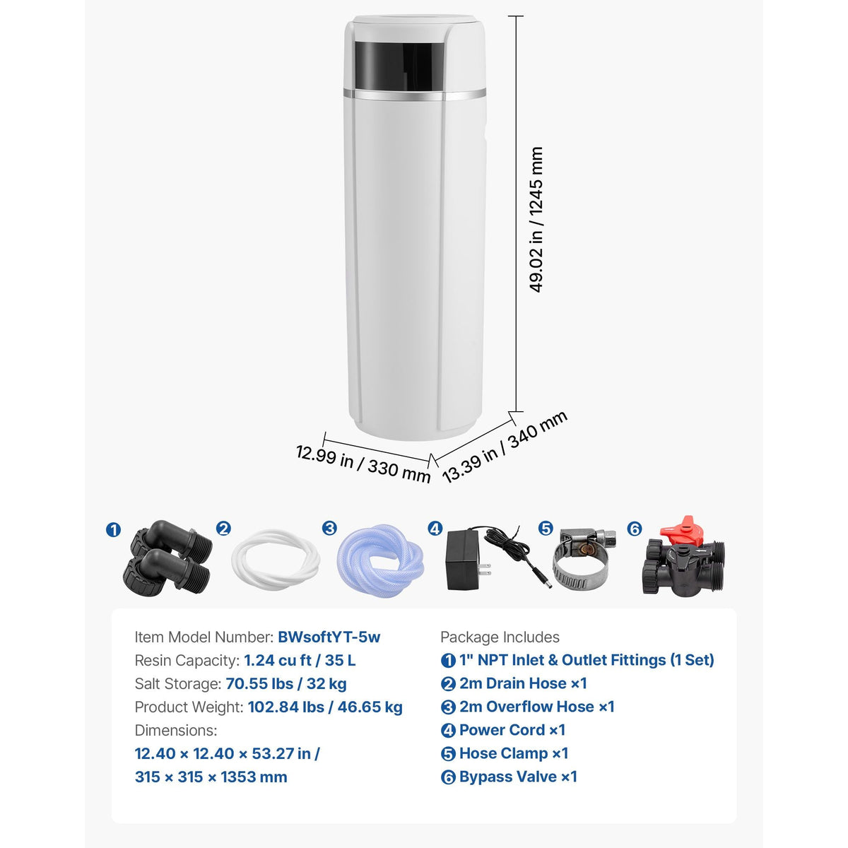 Water Softener, 40,000 Grains Whole House Water Softener System, with Automatic Touch Control Panel, Bypass Valve, Reduce Hardness and Minerals, Improve Water Quality, for 2-3 Bathrooms